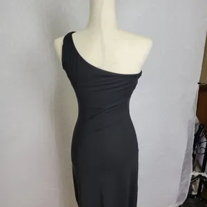 Venus One Shoulder Dress Womens XS Black Midi Hi-Low Hem Stretchy Built in Bra thumbnail 4