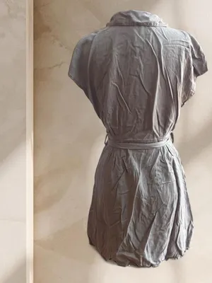 Zara Button-Front Shirt Dress in Olive Taupe thumbnail 6