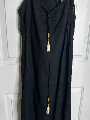 Anthropologie black linen maxi dress size XS ruffle oversize vacation minimalist thumbnail 4