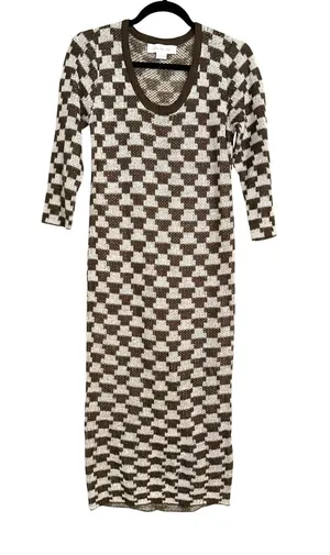 Lisa Says Gah Mafalda Wool Mohair Blend Checker 3/4 Sleeve Knit Midi Dress M/L thumbnail 1