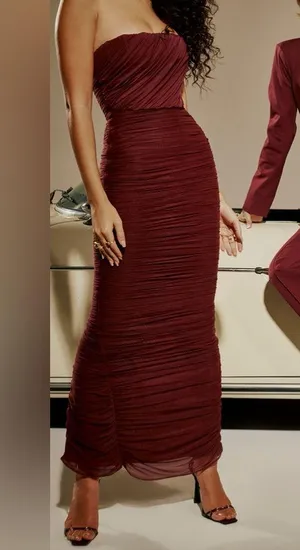 House of CB SAPPHIRE WINE GATHERED MAXI DRESS, Size Small, $239 thumbnail 4