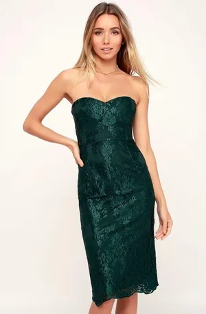 Lulus What a Knockout Forest Green Embroidered Strapless Dress thumbnail 5