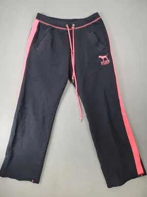 PINK Victorias Secret Sweatpants Women XS Black Neon Pink Side Stripe Limited ED thumbnail 1