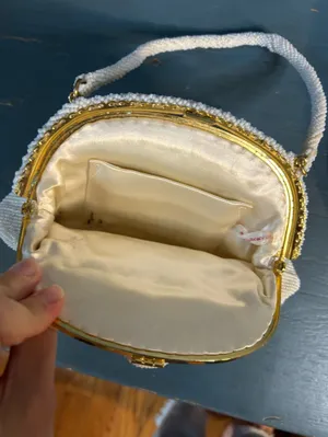 Vintage 1950’s Beaded Ivory Evening Bag with Gold Accents - Made in Japan thumbnail 7