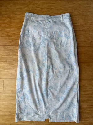 For Love & Lemons Chantal Blue Floral Swan Denim Midi Skirt M thumbnail 13