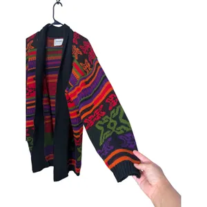 Vintage Hot Cashews‎ Multi Color Geometric Shawl Cardigan Sweater USA Made thumbnail 4