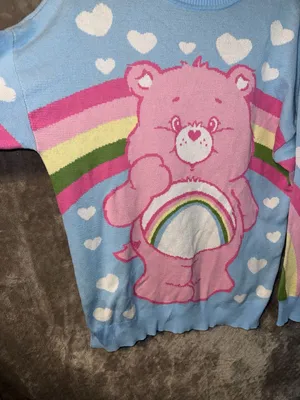 Dolls Kill x Care Bears Cheer Bear Rainbow Heart Knit Sweater Size XS/S thumbnail 1