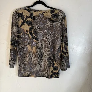 Y2k‎ Blue Brown Paisley Print 3/4 Sleeve Top Blouse Shirt M Western Boho Grunge thumbnail 4