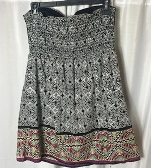 Rhapsody Geometric Bohemian Mini Dress Size L Smocked Boho Chic thumbnail 5