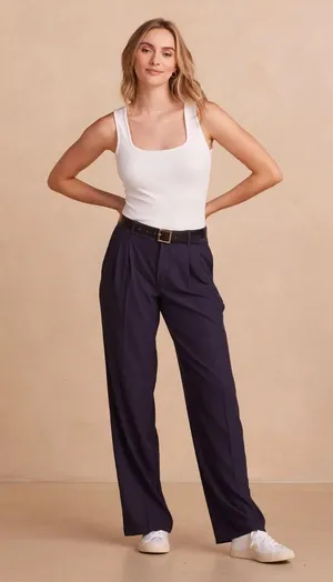 Summersalt The Classic Pleat Straight Leg Trouser Pant Navy Blue Size 8 thumbnail 1