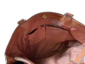 Two-Tone Faux Leather Tote Bag - Tan & Cognac Brown Everyday Shoulder Bag thumbnail 4