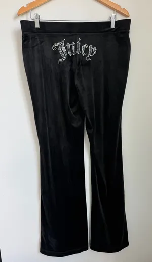 Juicy Couture Black Velour Boot Cut Pants with Rhinestone Logo thumbnail 1