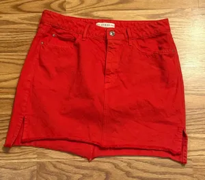 GUESS Red Denim Mini Skirt with Raw Hem size medium y2k festival thumbnail 1