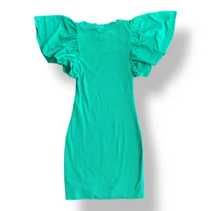 Zara Green Ribbed Ruffle Sleeve Bodycon Mini Dress Size M Preppy‎ Spring thumbnail 4