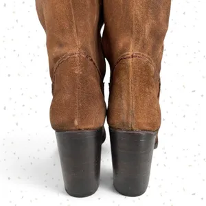 Freebird by Steven Brock Boots Brown Tan Suede Tall Heel Leather OTK Fall Boho 9 thumbnail 7