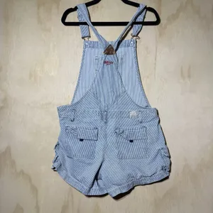 Zana Di Jeans Womens L Railroad Stripe Shortalls Overalls Cargo Y2K Utility Blue thumbnail 6