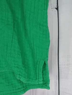 J. Crew Bright Green V-Neck Gauze Popover Short Sleeve Preppy Casual Top thumbnail 2