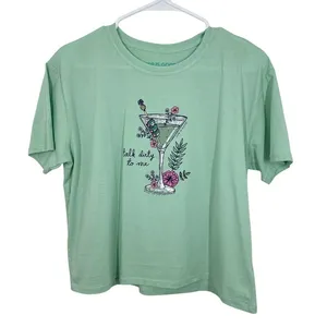 Life is Good Floral‎ Martini Talk Dirty To Me Graphic T Shirt Light Green Medium thumbnail 1