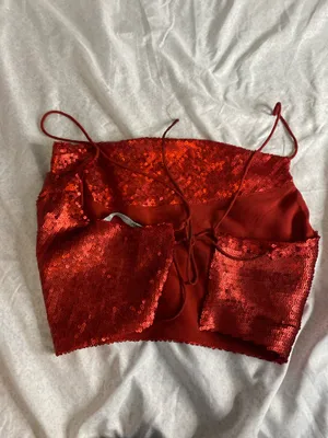 zara sequin red top  thumbnail 2