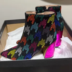 Betsey Johnson Marrina Sequence Houndstooth‎ Print ankle boots Bootie size 5 thumbnail 8