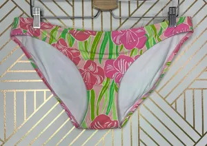 Lilly Pulitzer Surfs‎ Up Bikini Bottom Hibiscus Floral Print Pink Green Size M thumbnail 1