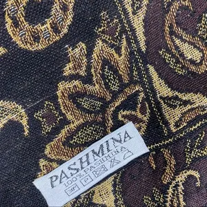 Pashmina Brown Tan & Black Brocade Print Rectangular Scarve thumbnail 4