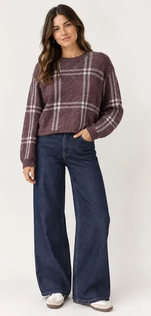 Z Supply Solange Plaid Puff Sleeves Pullover Sweater Size Small thumbnail 1