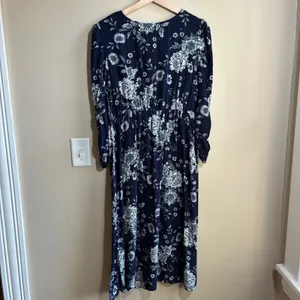 Gap Maternity Floral Midi Dress S Navy Blue Women Rayon Long Sleeve thumbnail 8