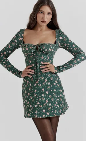 HOUSE OF CB 'Malika' Green Floral Corset Mini Dress /Size S-US(Tall)4-6/QA6917 thumbnail 1