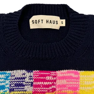 Soft Haus 100% Merino Wool Sweater Rare Navy/ Multicolor Size Small NWOT thumbnail 3