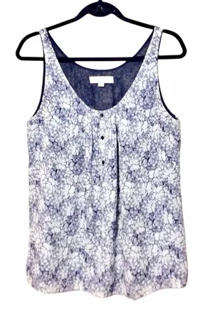 LOFT Floral Print Sleeveless Blouse with Pleated Neckline Sz SP thumbnail 1