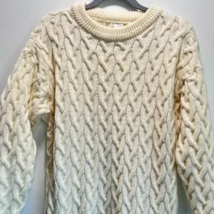 Vintage‎ Italian Cable Knit Tunic Sweater with Pockets Cream Wool Size M thumbnail 2