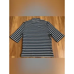 Maeve by Anthropologie Ribbed Mock Neck Striped Top Half Sleeve Black White S thumbnail 3