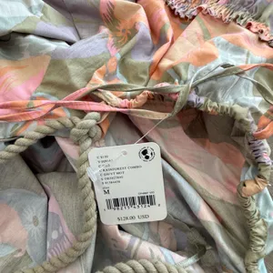 Free People Sz medium Deserted‎ Island Mini Dress Rainforest Floral Tie Rope thumbnail 4
