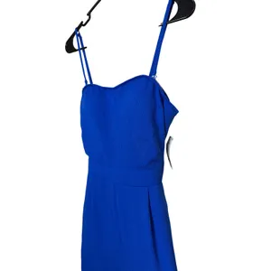 AQUA‎ Cobalt Blue Ribbed Wide Leg Jumpsuit Spaghetti Straps Belted Size L thumbnail 3