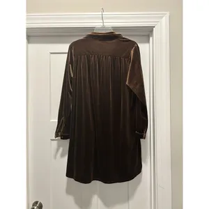 Earthbound Mini Shirt Dress Woman’s Size Small Bronze Brown Velvet Long Sleeve thumbnail 3