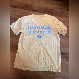NHIM Apparel butter yellow Short-Sleeve Graphic Tee with Blue Print thumbnail 2