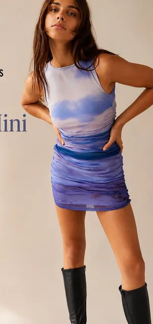 Urban Outfitters UO Austin Blue Ombré Mesh Ruched Bodycon Mini Dress S thumbnail 2