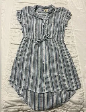 Japna Pinstripe Linen Shirt Dress. Size Large. thumbnail 1