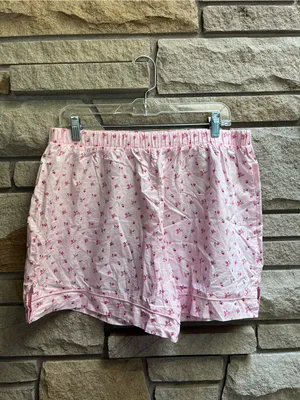 LOUNGE Pajama Set Cropped Button Up Shorts Pink Ditsy Floral Cotton XL thumbnail 11