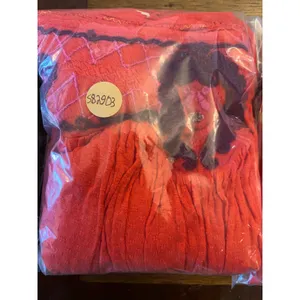 Vintage Embroidered Boho Blouse Large Orange Red Textured Linen Blend Peasant thumbnail 7