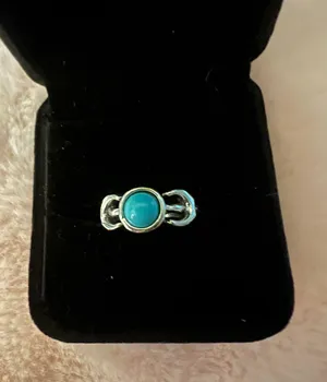 Beautiful Stainless Steel Bohemian Faux Turquoise and Silver Ring Size 7 thumbnail 1