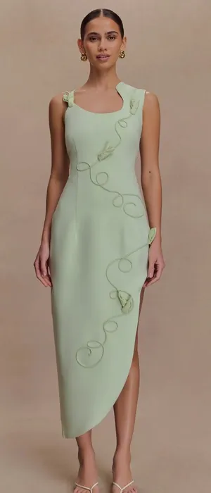 Meshki Virginia Suiting Embroidered Midi Dress in sage green thumbnail 1