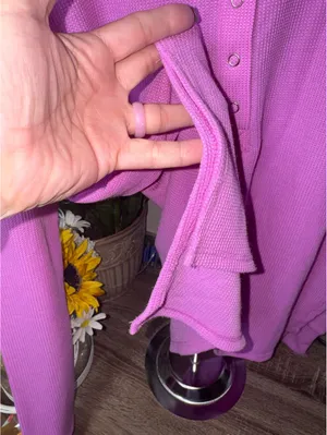 Zenana Long Sleeve Waffle Henley with Thumb Holes, Bright Mauve, Size Medium thumbnail 6