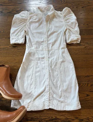 FRAME DENIM Button-Front White Puff-Sleeve cotton denim Dress, xS thumbnail 1