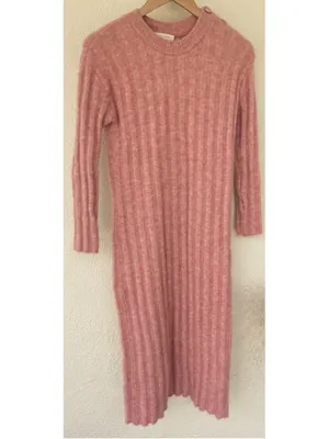 Sezane Manon Ribbed Knit Baby Alpaca Dress Size XS Shoulder Button Rosewood thumbnail 5