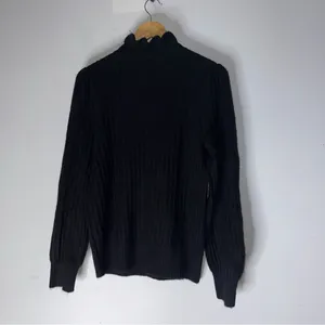 NWT Loft Outlet Ribbed‎ Ruffle Mock Neck Black Sweater Medium thumbnail 2
