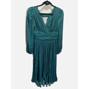 Anthropologie Maxi Dress Gwendolyn 4 Teal High Low Pleated V-Neck‎ Boho Wedding thumbnail 2