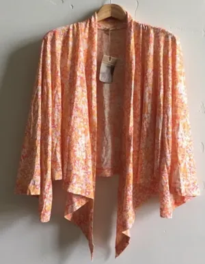 Alternative Apparel Alternative Apparel Peach-Orange Floral Open Front Kimono Wrap thumbnail 7