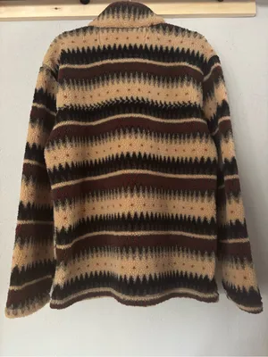 Stoic Southwestern Aztec Sherpa‎ Fleece 1/4 Zip Pullover Cream Brown Size M thumbnail 5